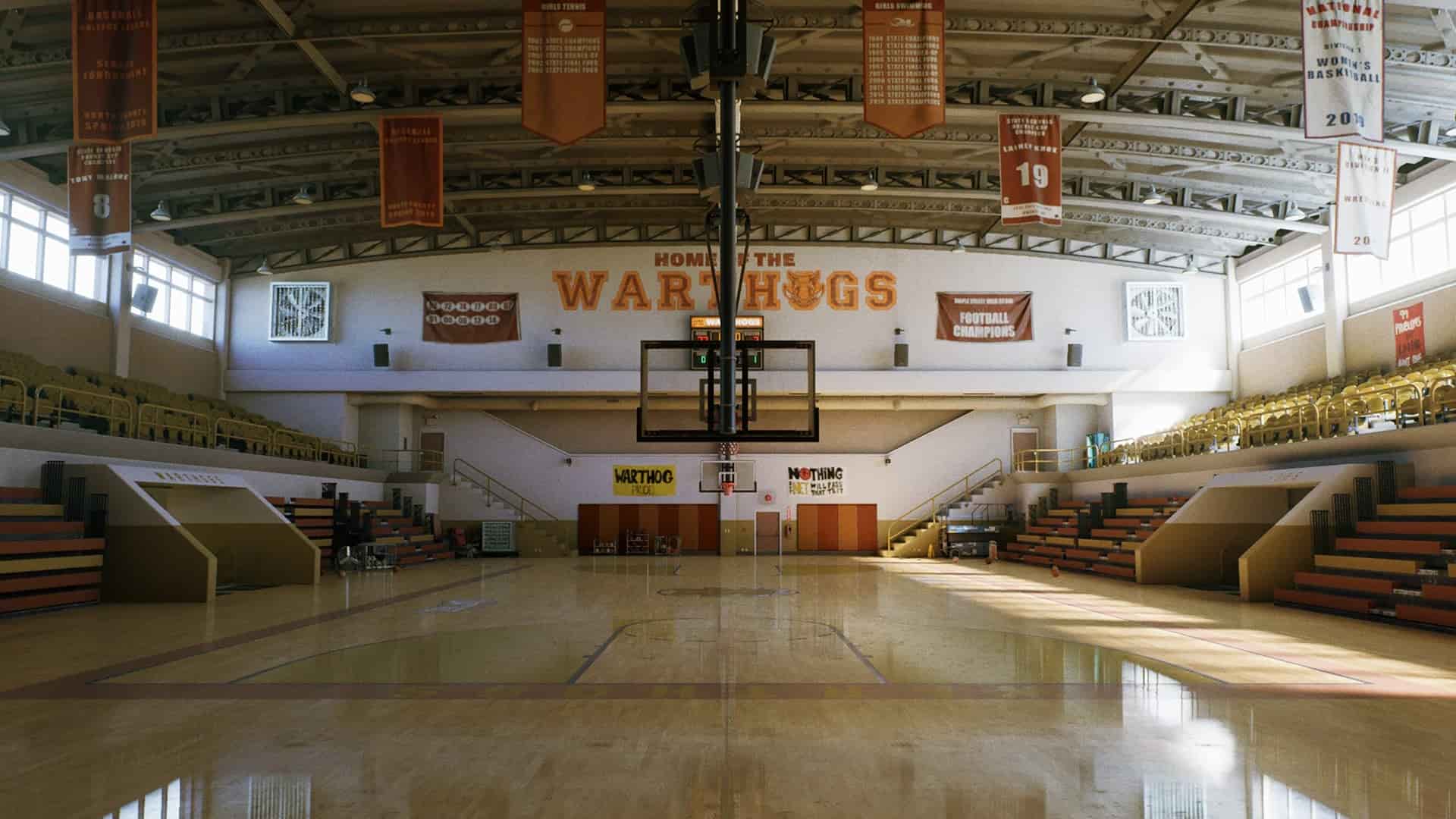 高中篮球体育馆-High School Basketball Gym – (Day/Night/Afternoon/Midnight Lighting)