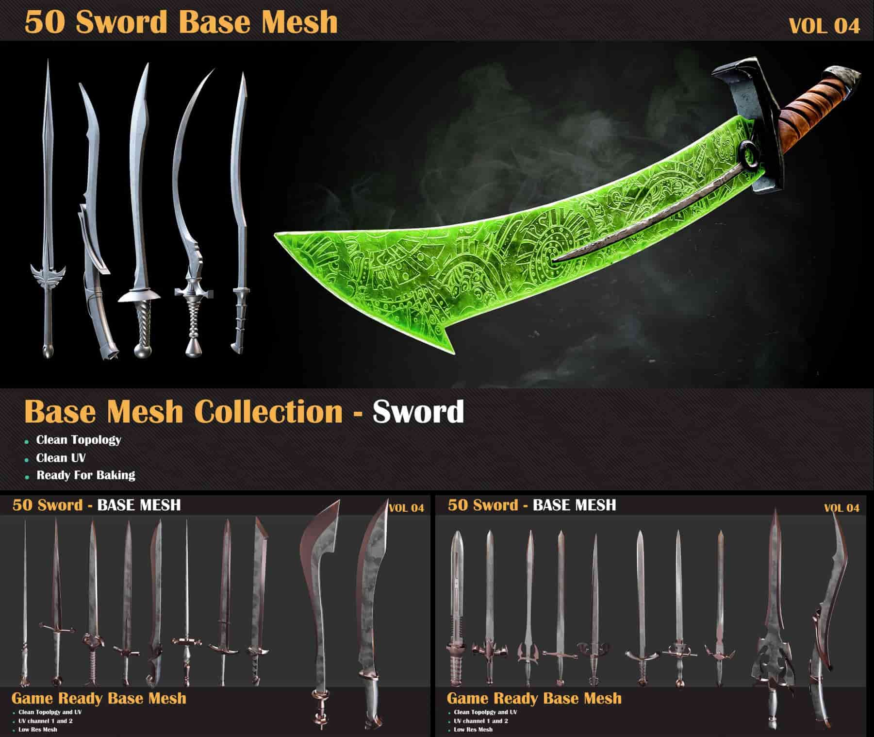 50把基础剑模型 – 50 Sword Base Mesh – Vol 05 (Game Ready)