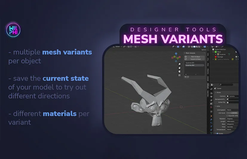 Blender模型状态保存插件 – Designer Tools: Mesh Variants v1.0