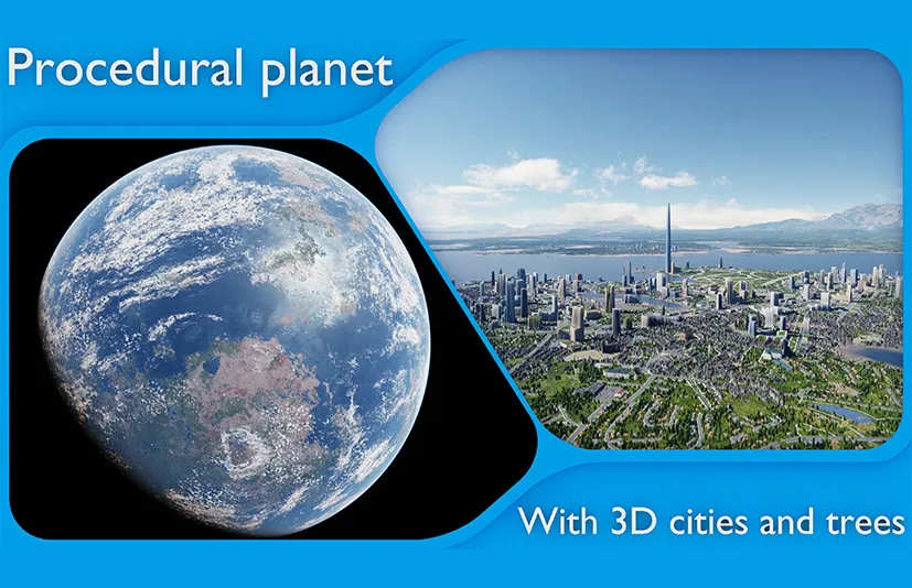 Blender程序化地形生成工程 – Large Scale Procedural Planet With 3D Cities And Vegetation