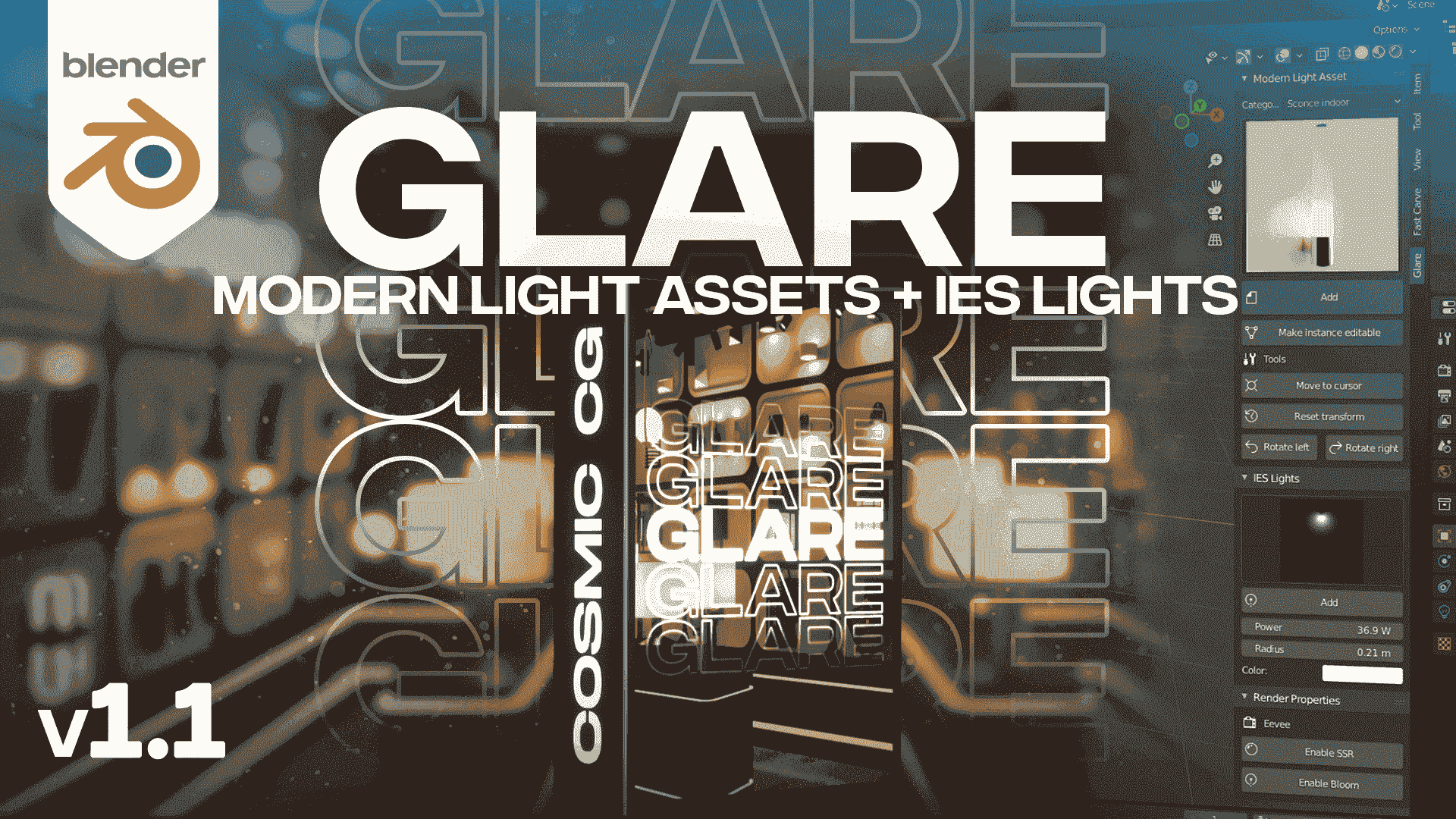 Blender室内灯具灯光插件 – Glare v1.1