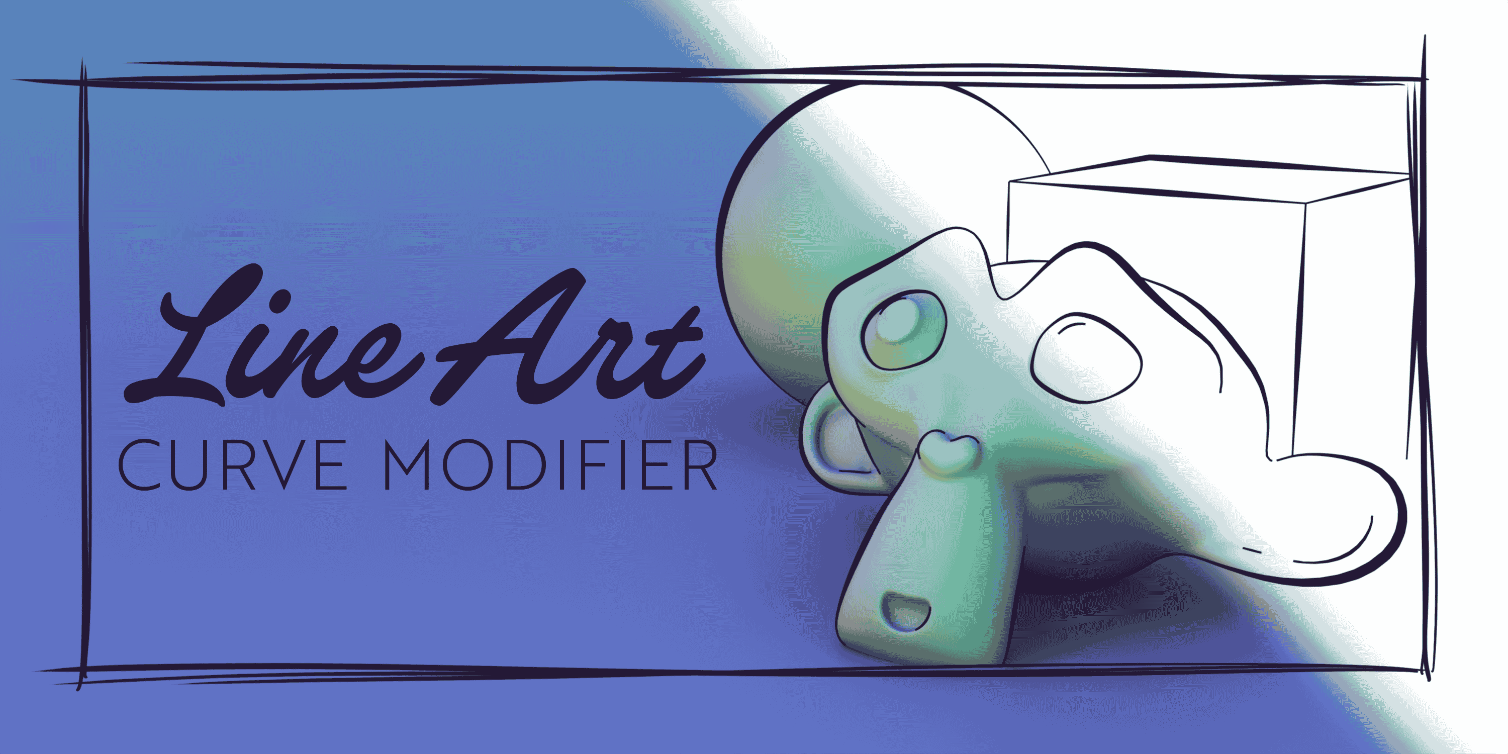 Blender三维模型转素描卡通漫画线条插件 Line Art Curve Modifier v1.1