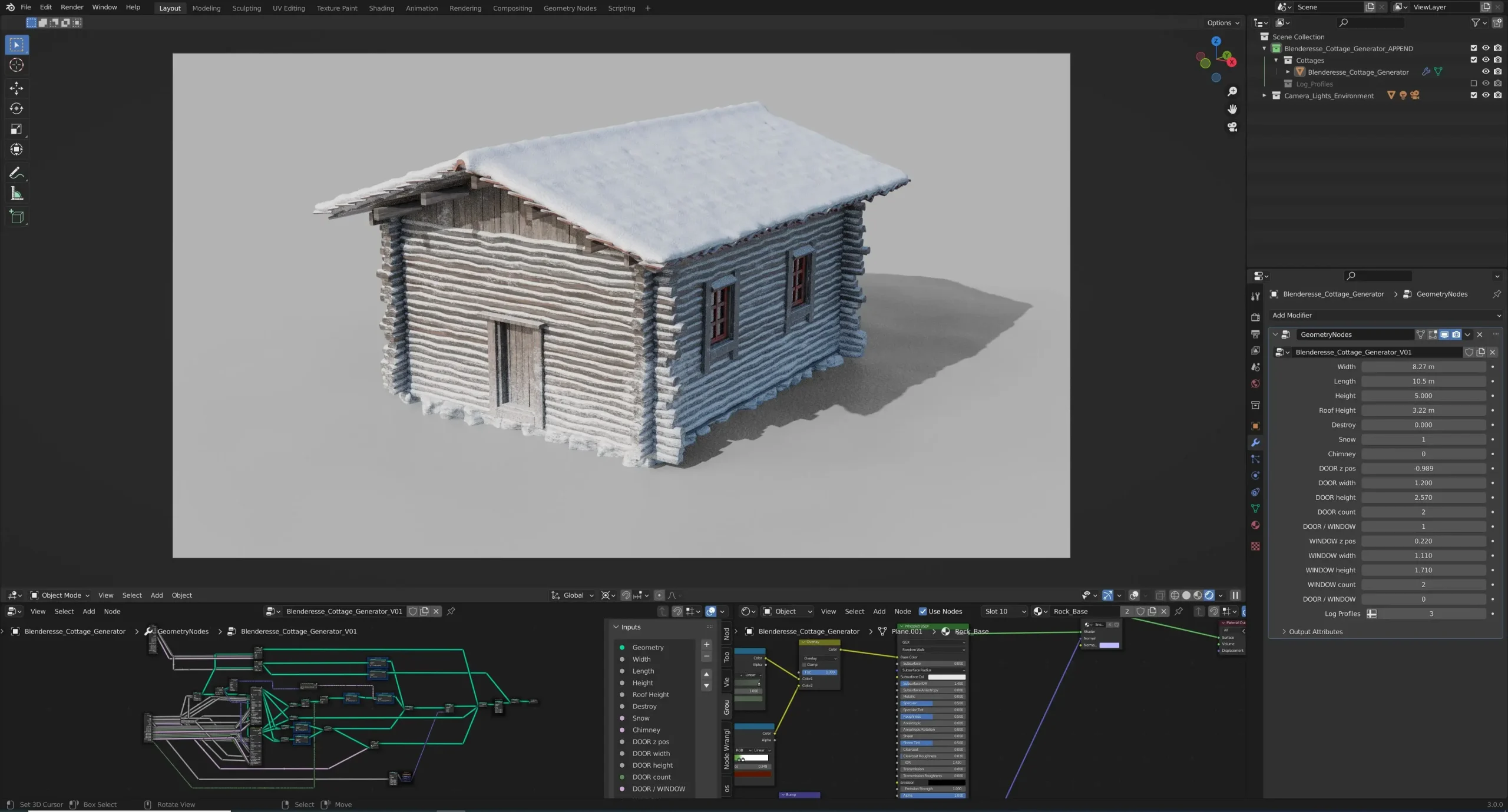 Blender几何节点的小屋生成器 – Cottage Generator Setup for Geometrynodes v01