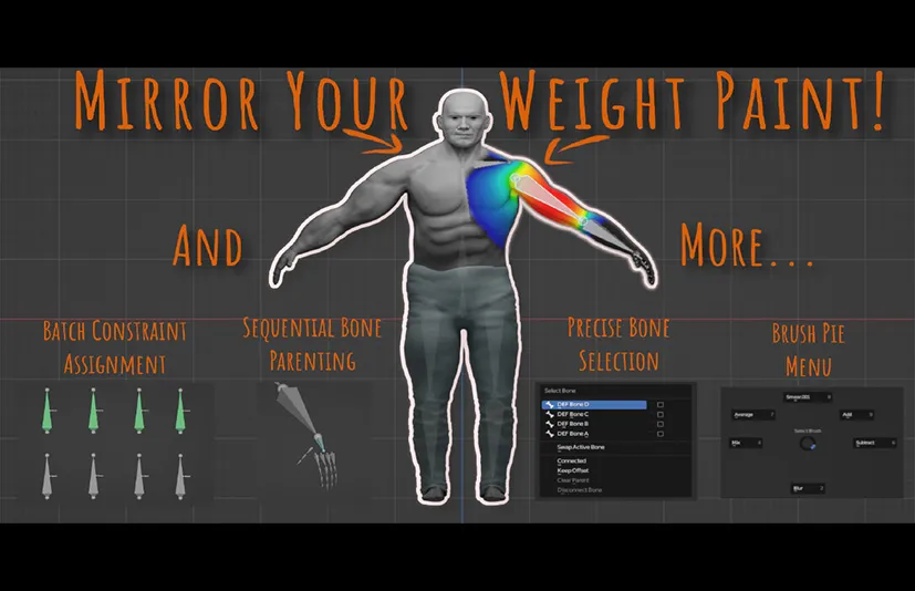 Blender骨骼编辑权重绘制工具 – Weight Paint And Bones: A Blender Toolkit v1.1.0