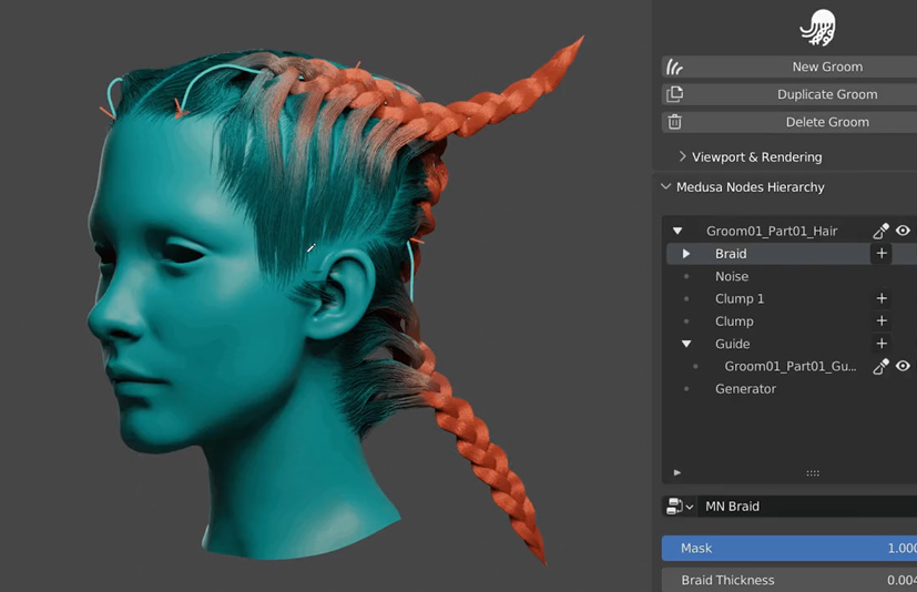 Blender程序化头发生成插件 MEDUSA NODES v1.1.0 – Procedural Hair System