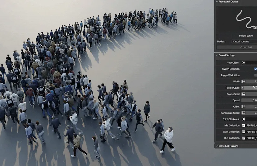 Blender人群角色分布动画插件 Procedural Crowds v2.1.2