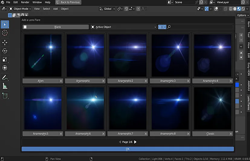 Blender镜头光晕耀斑特效插件 Flares Wizard v3.1.1