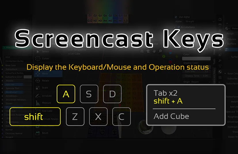 Blender键鼠操作显示插件 – Screencast Keys v3.12【中文版】