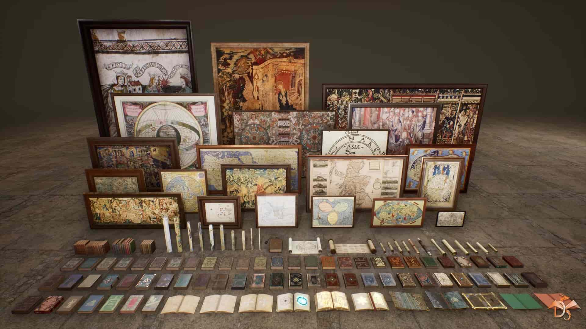 中世纪书籍 卷轴 绘画作品 – Medieval Props: Books, Scrolls, Paintings