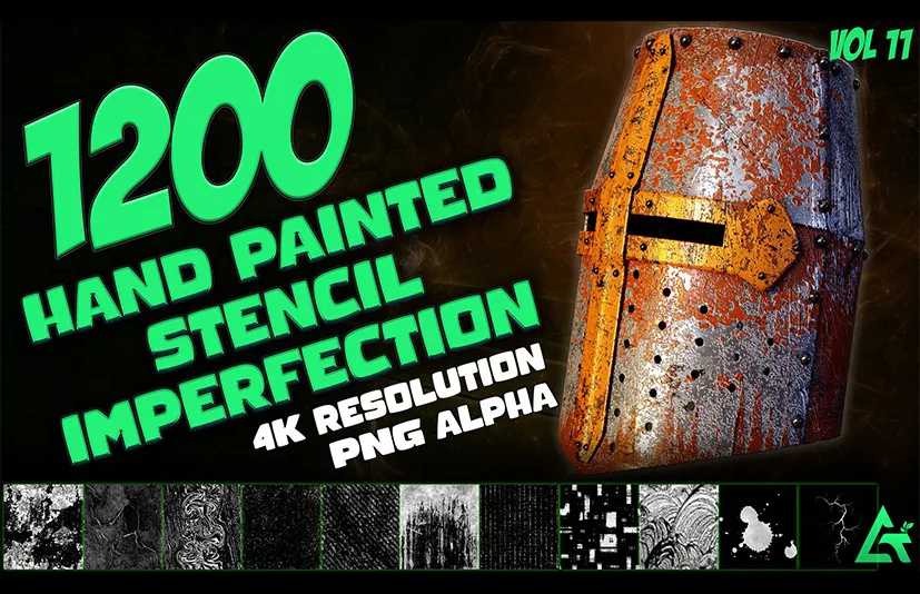 无缝划痕污渍裂纹贴图 – 1200 Hand Painted Alpha Seamless and Tileable Stencil Imperfections (MEGA Pack) – Vol 11