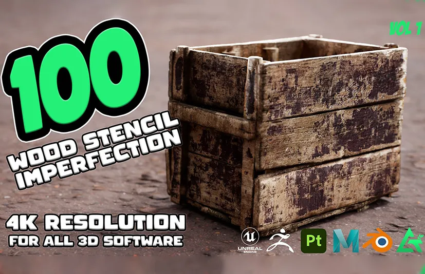 木纹污渍贴图 – MEGA PACK – 100 Practical and useful WOOD Stencil imperfection