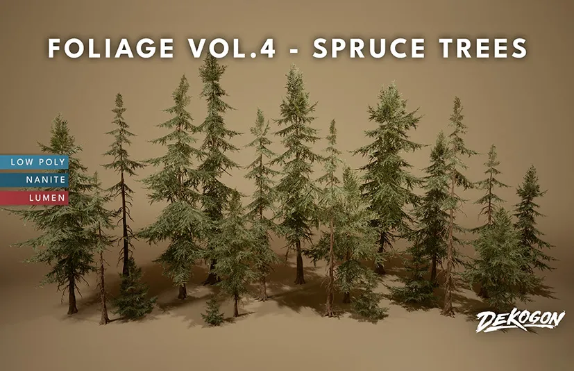 树叶-云杉树 – Foliage VOL.4 – Spruce Trees (Nanite and Low Poly)