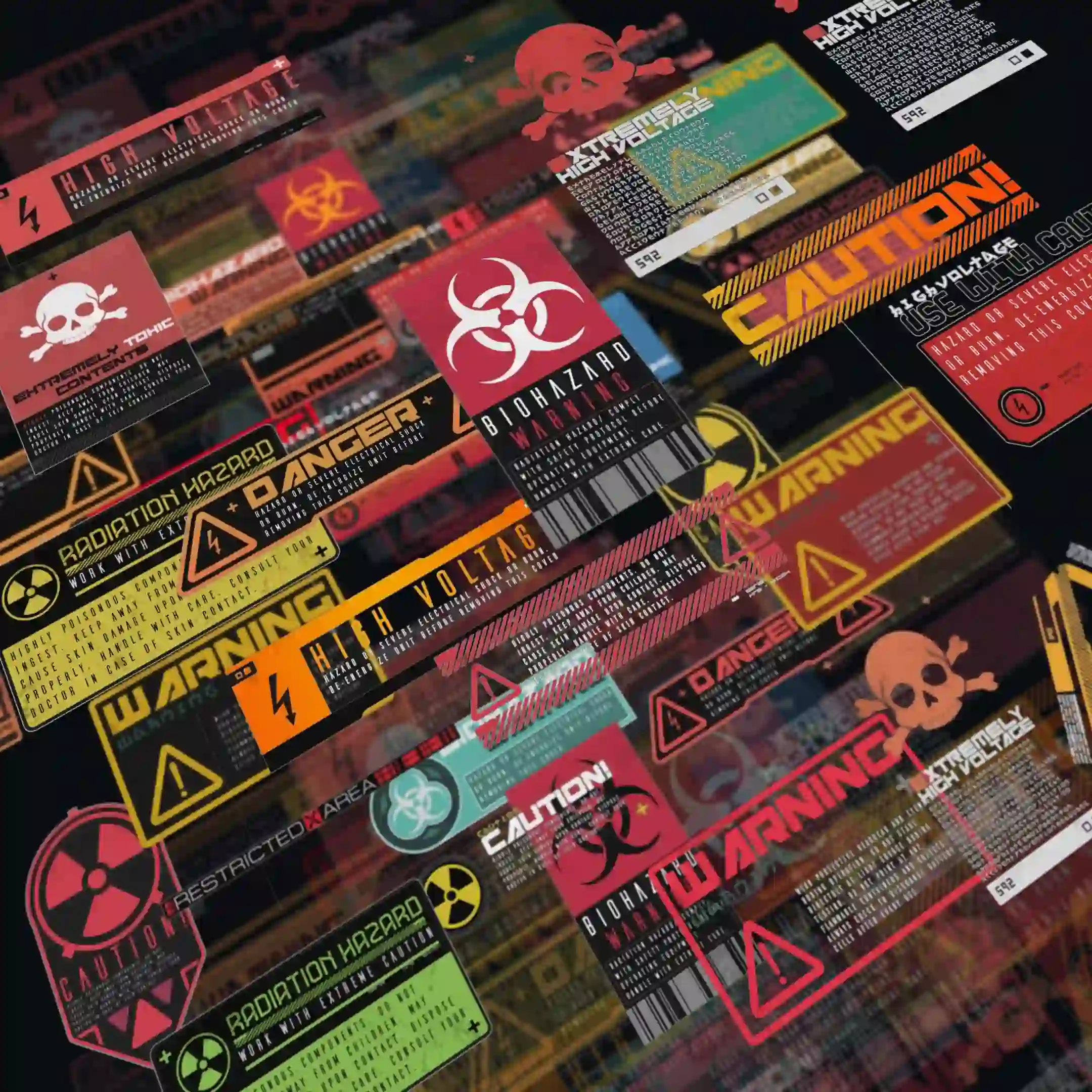 74个赛博朋克危险标志贴花贴图-Decal Danger Signs