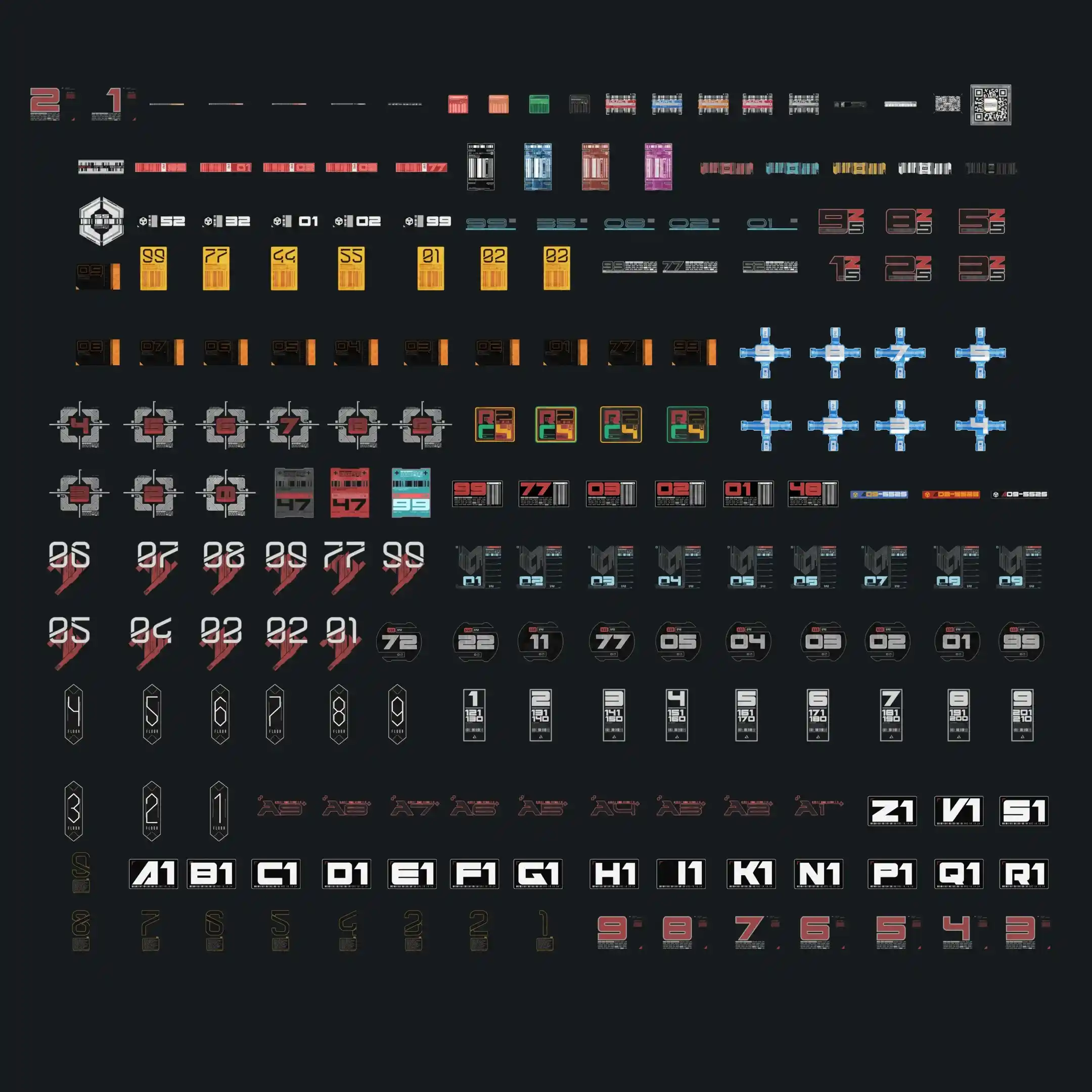 199个赛博朋克数字序列号贴花贴图-Decal Numbers & Serials