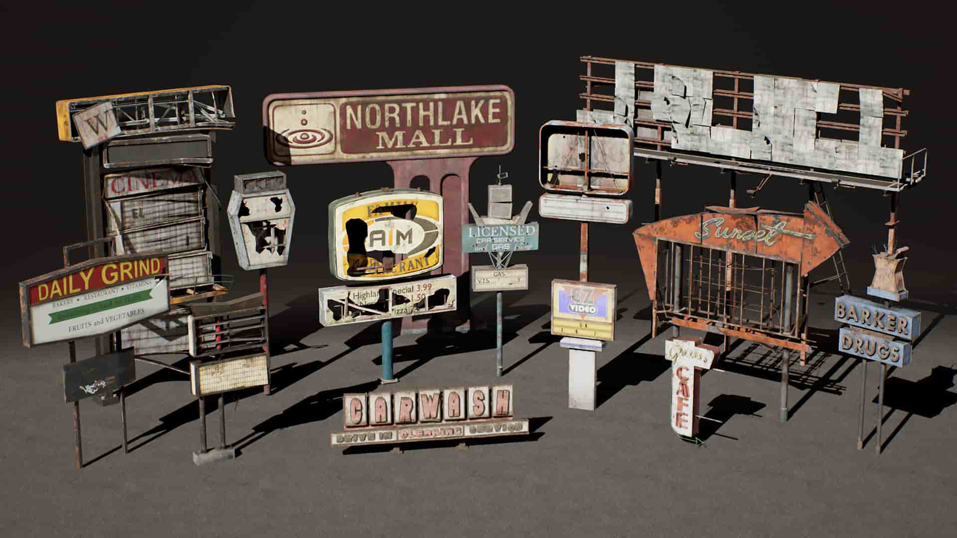 后启示录广告牌标志包 – Post Apocalyptic Signs – VOL 1