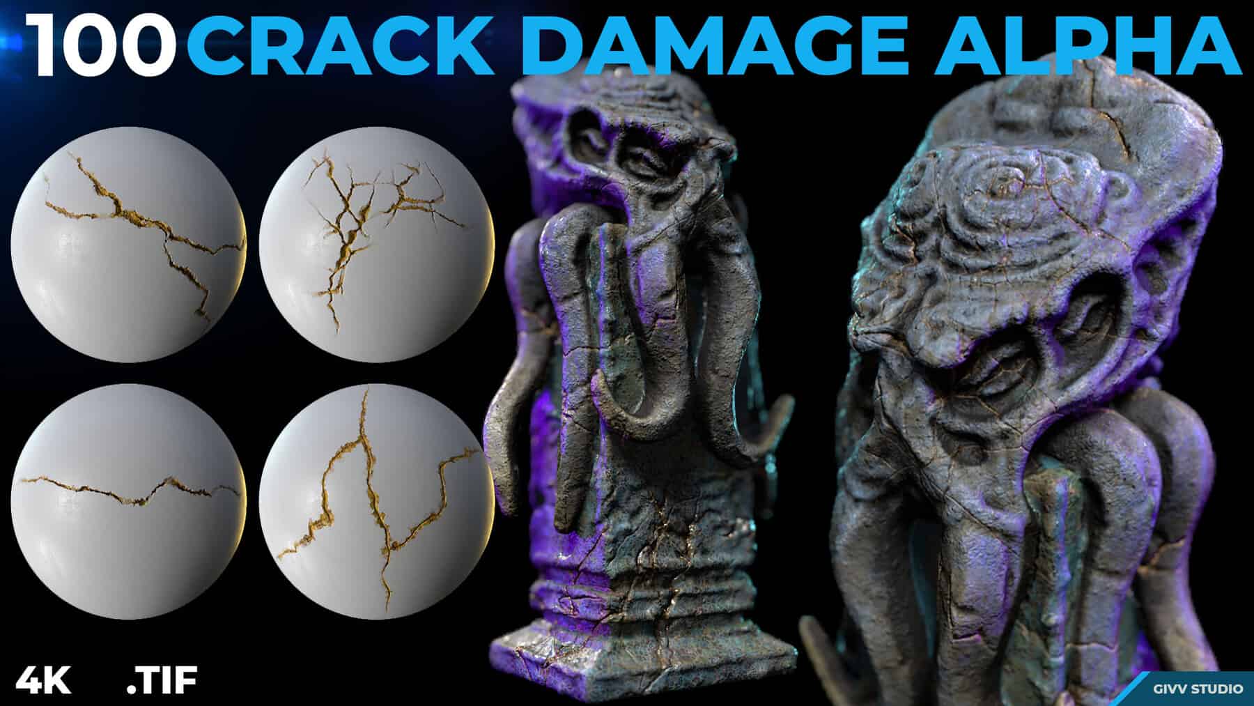 破损裂缝贴图-100 Crack Damage Alpha