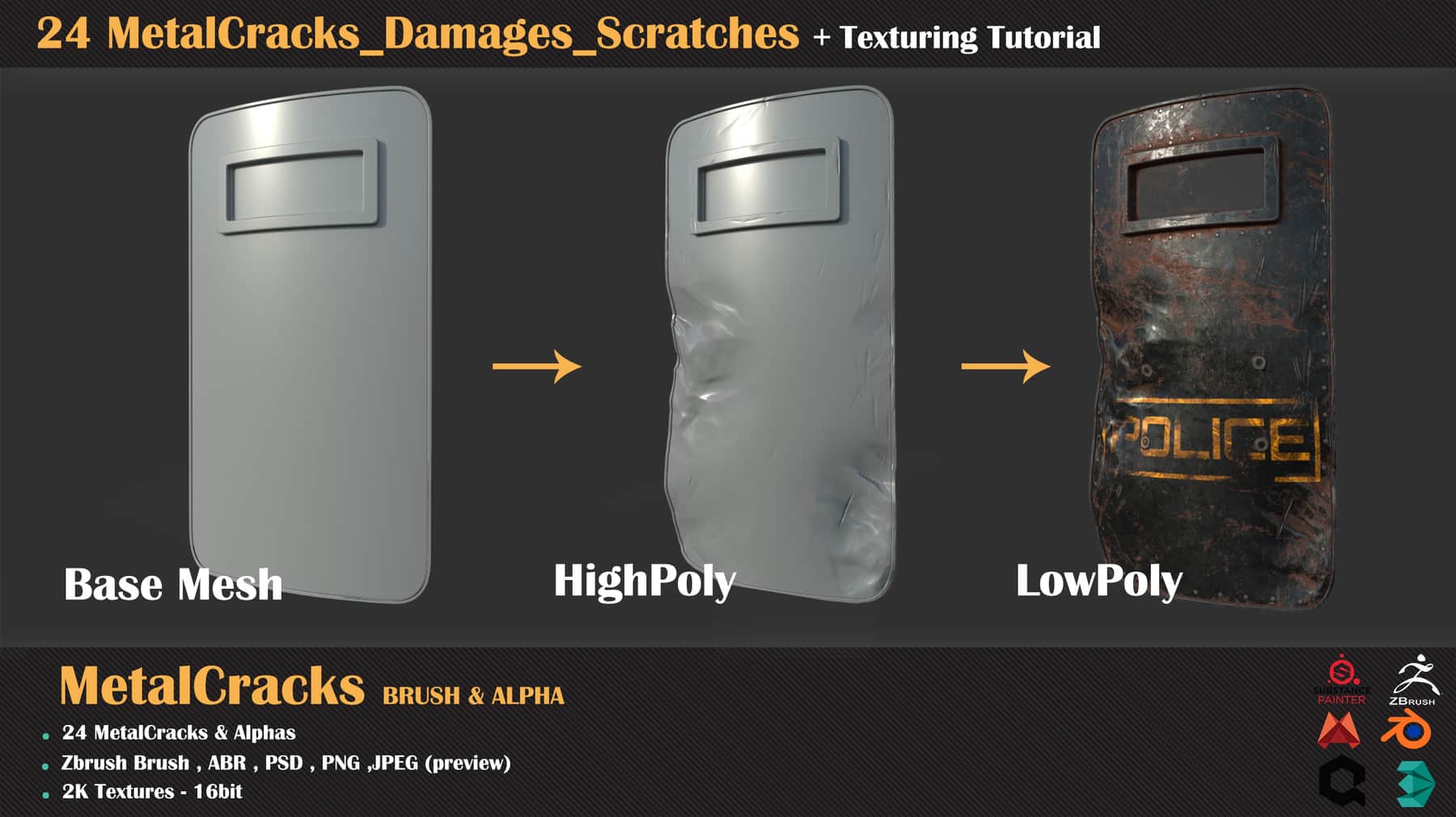 金属划痕破损裂纹-24 MetalCracks_Damages_Scratches+Texturing Tutorial