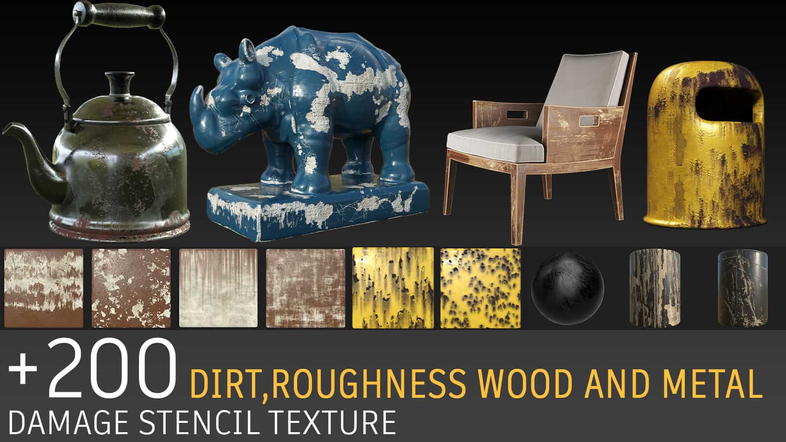 202个木纹金属污垢磨损黑白贴图-+200 stencils: dirt and damage, roughness, metal, wood