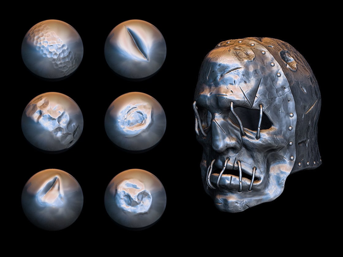 金属凹陷破损笔刷-Metal Surfaces – Damages Brushes for Zbrush Part 2  – Andrey F – Artstation
