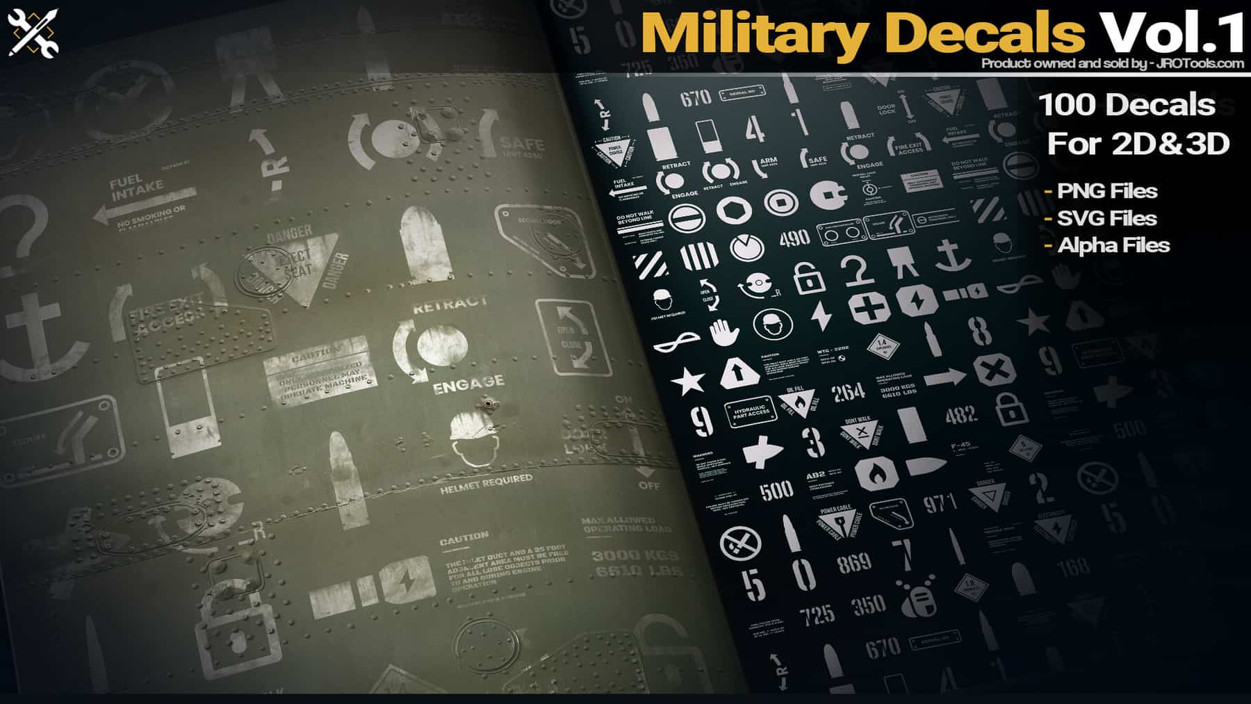 100个HUD贴花贴图-Artstation – Jonas Ronnegard – Military Decals Vol.1