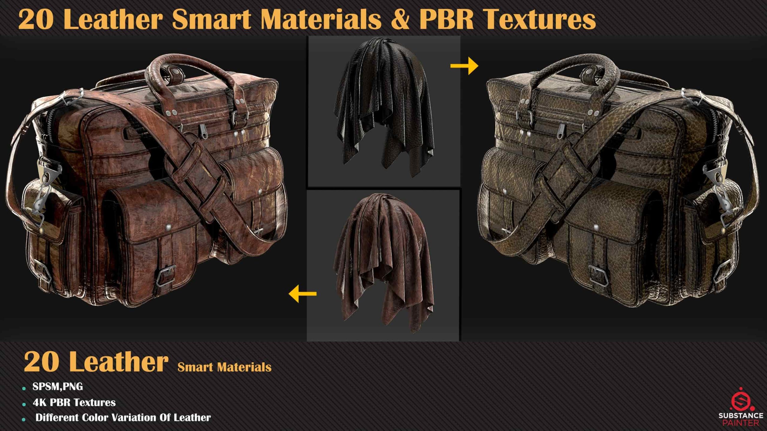 20个皮革智能材质-20 Leather Smart Materials + PBR Textures