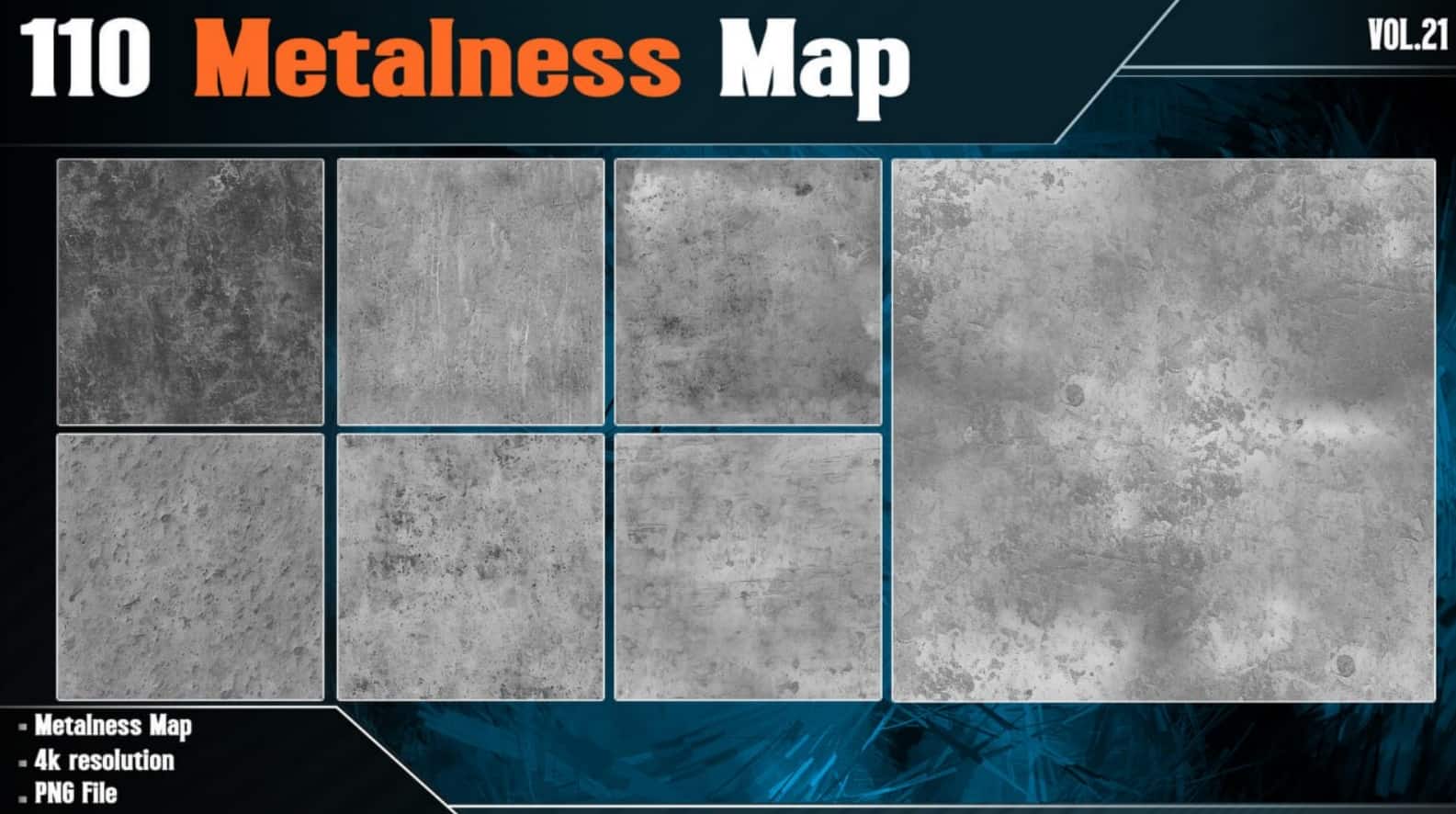 110 金属度贴图 – 第21卷（4K PNG） – 110 Metalness Map – Vol.21 (4K PNG)