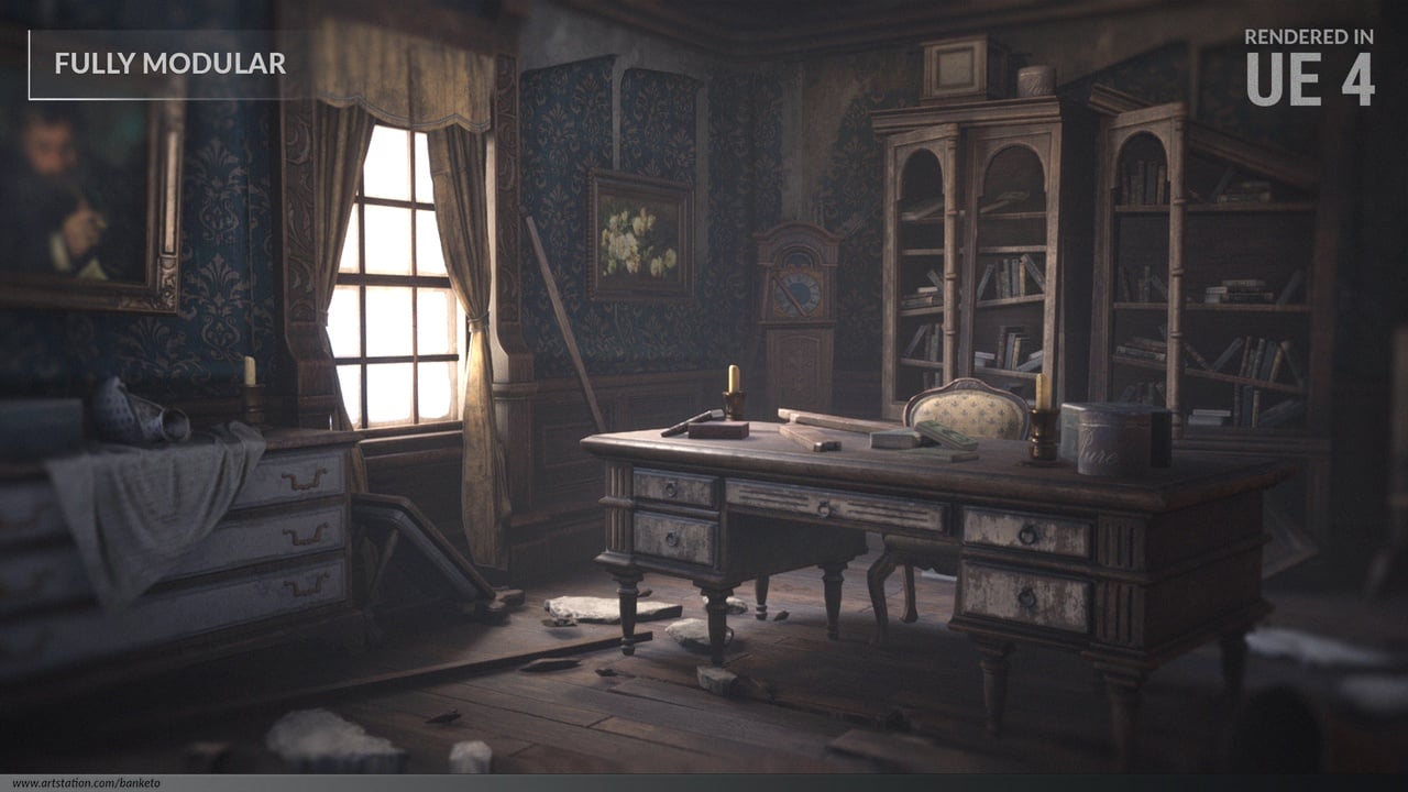 废弃的欧式豪宅-Abandoned Mansion _ Fully Modular Asset Pack