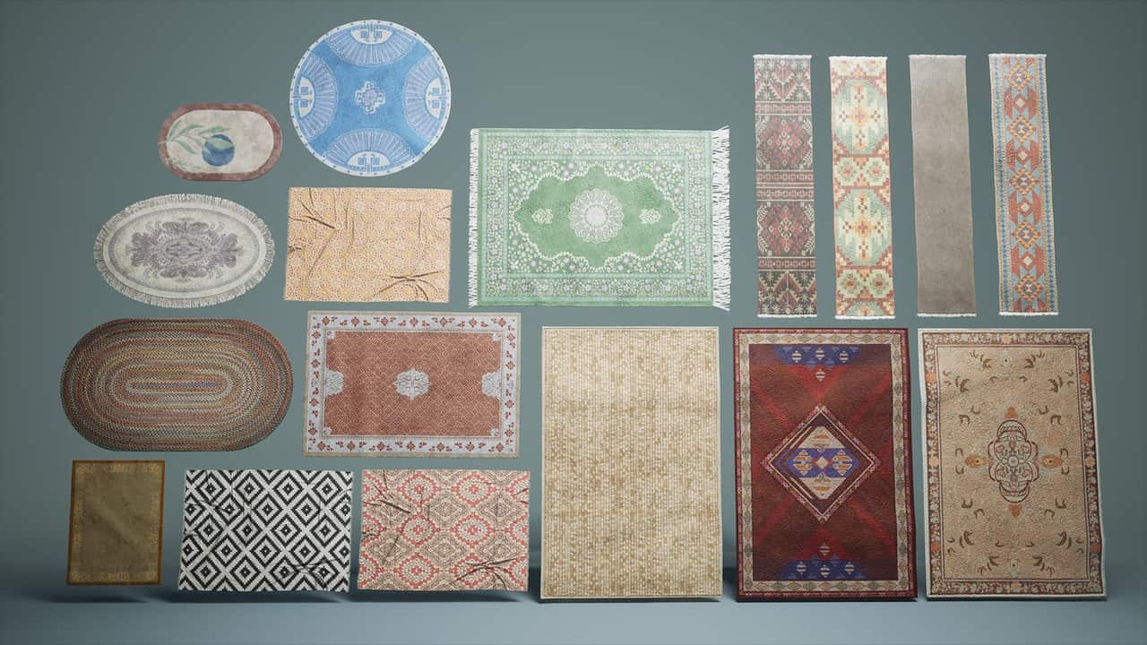 虚幻引擎地毯资源包 – Suburbs VOL.11 – Rugs (Nanite与低多边形版本)