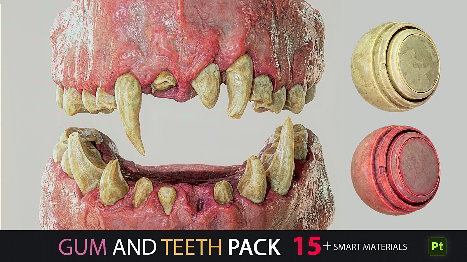 牙龈与牙齿材质包 15+ 智能材质 – Gum and Teeth Pack 15+ Smart Materials