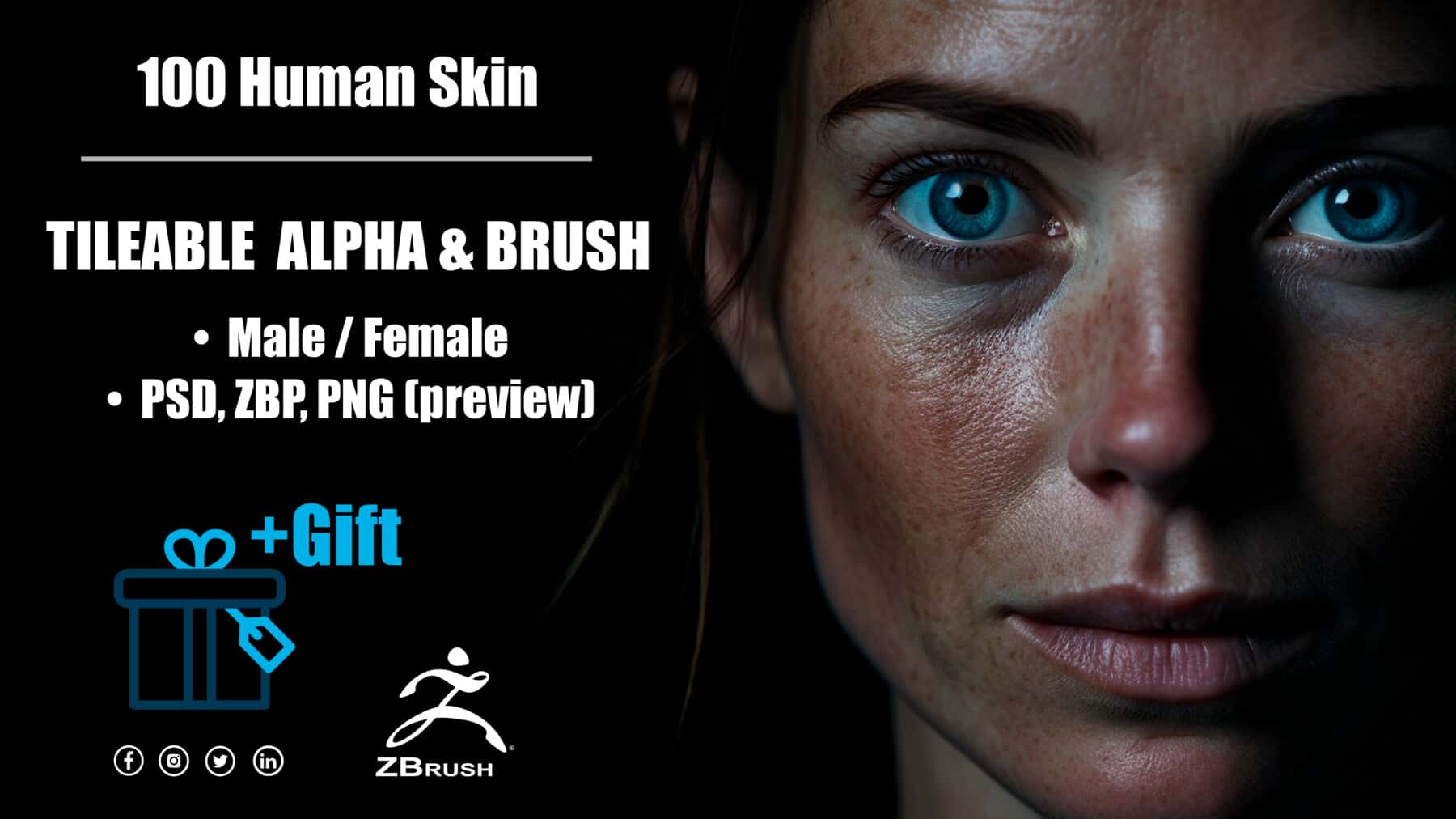 人类皮肤细节套件 – Human Skin Detail Kit (Tiling Alpha & Brushes)