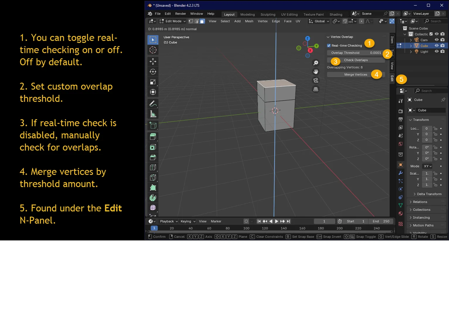 Blender实时检测提示重叠顶点插件 – Vertex Overlap v1.0.6