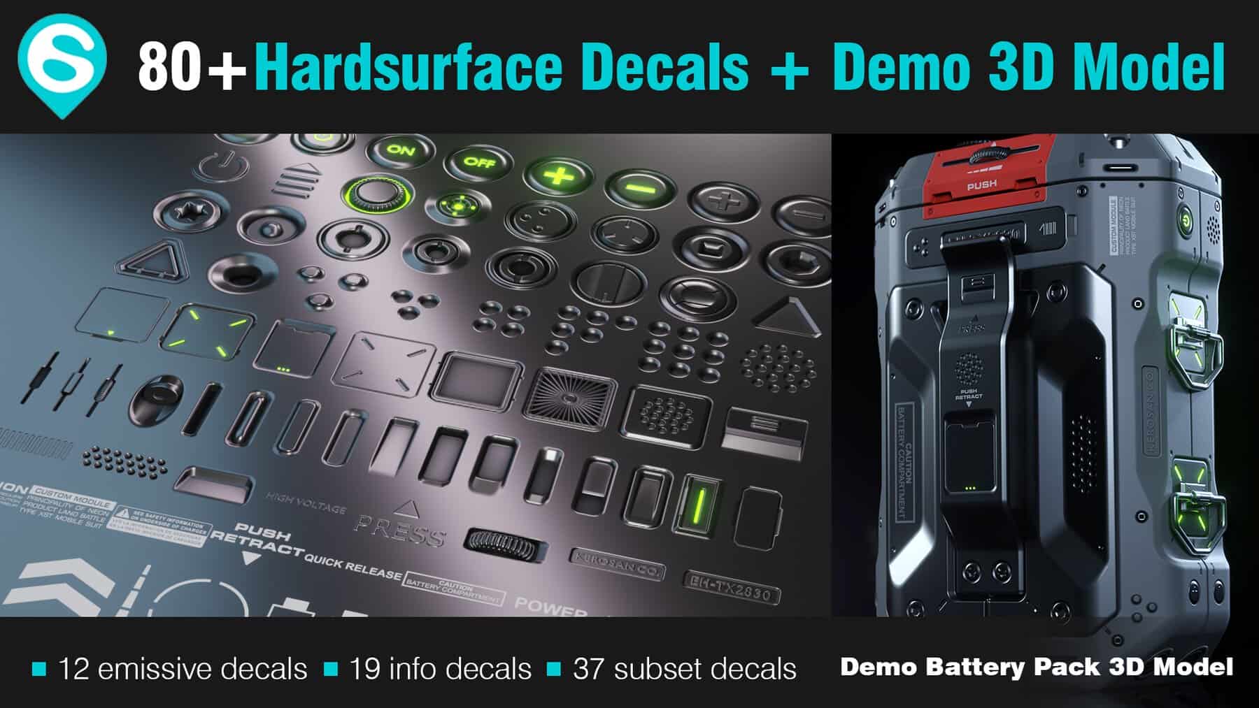 Blender 贴花包 – 80+ Decal Pack
