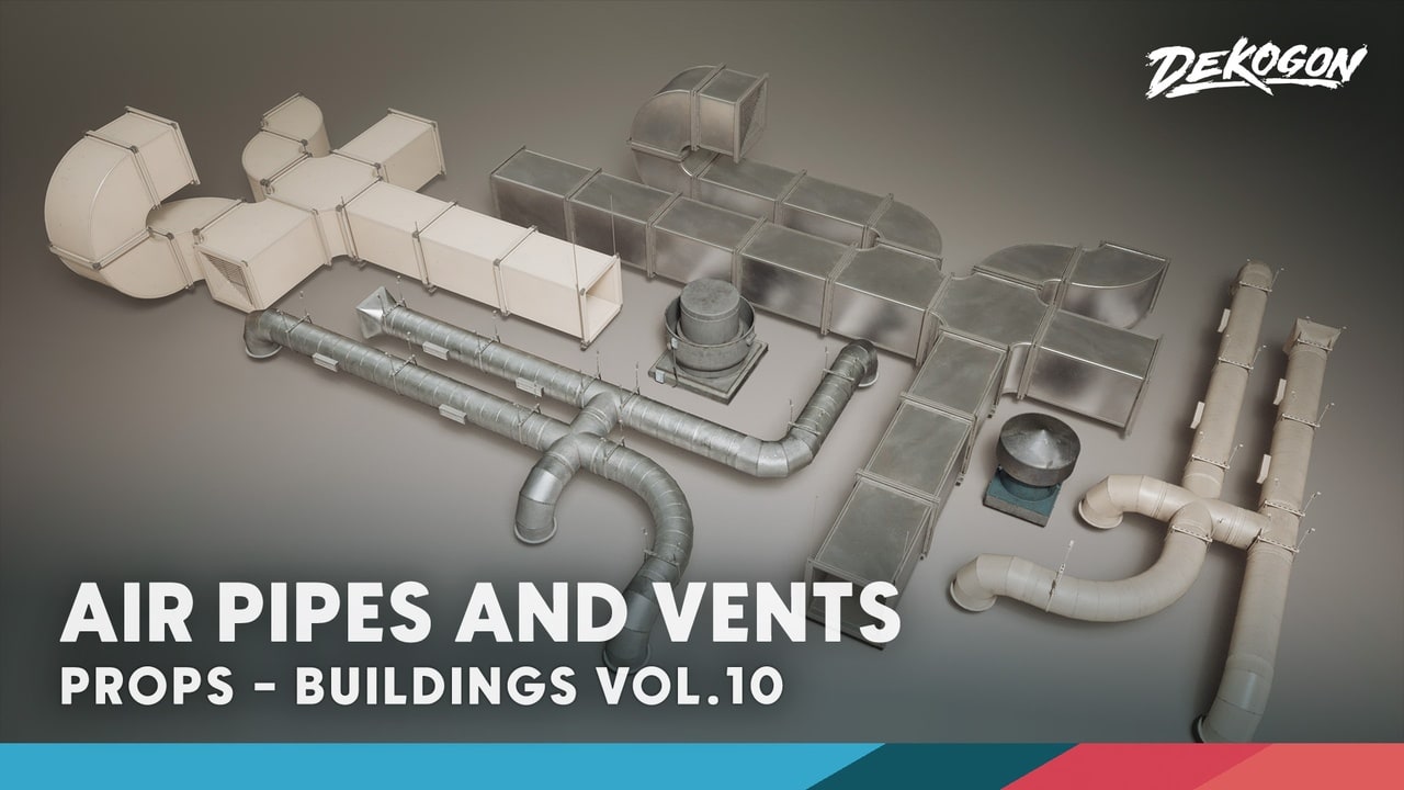 建筑物VOL.10 – 空气管道与通风口（Nanite与低多边形）– Buildings VOL.10 – Air Pipes and Vents (Nanite and Low Poly)