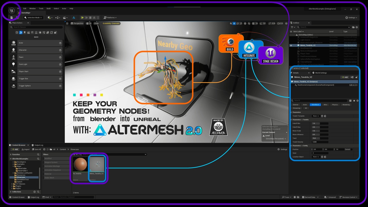 UE桥接Blender几何节点 – AlterMesh – Geometry Nodes in Unreal