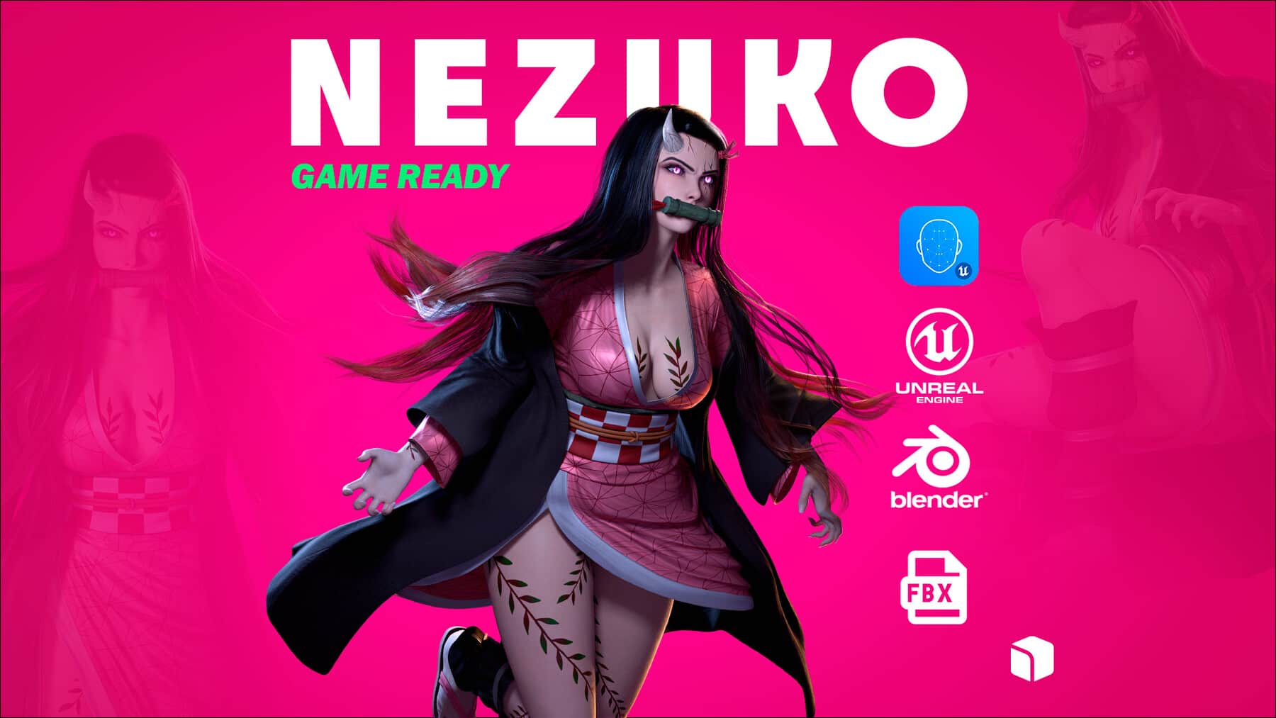 Nezuko Kamado – 游戏就绪 – 低多边形3D 模型 – Nezuko Kamado – Game Ready – Low-poly 3D model