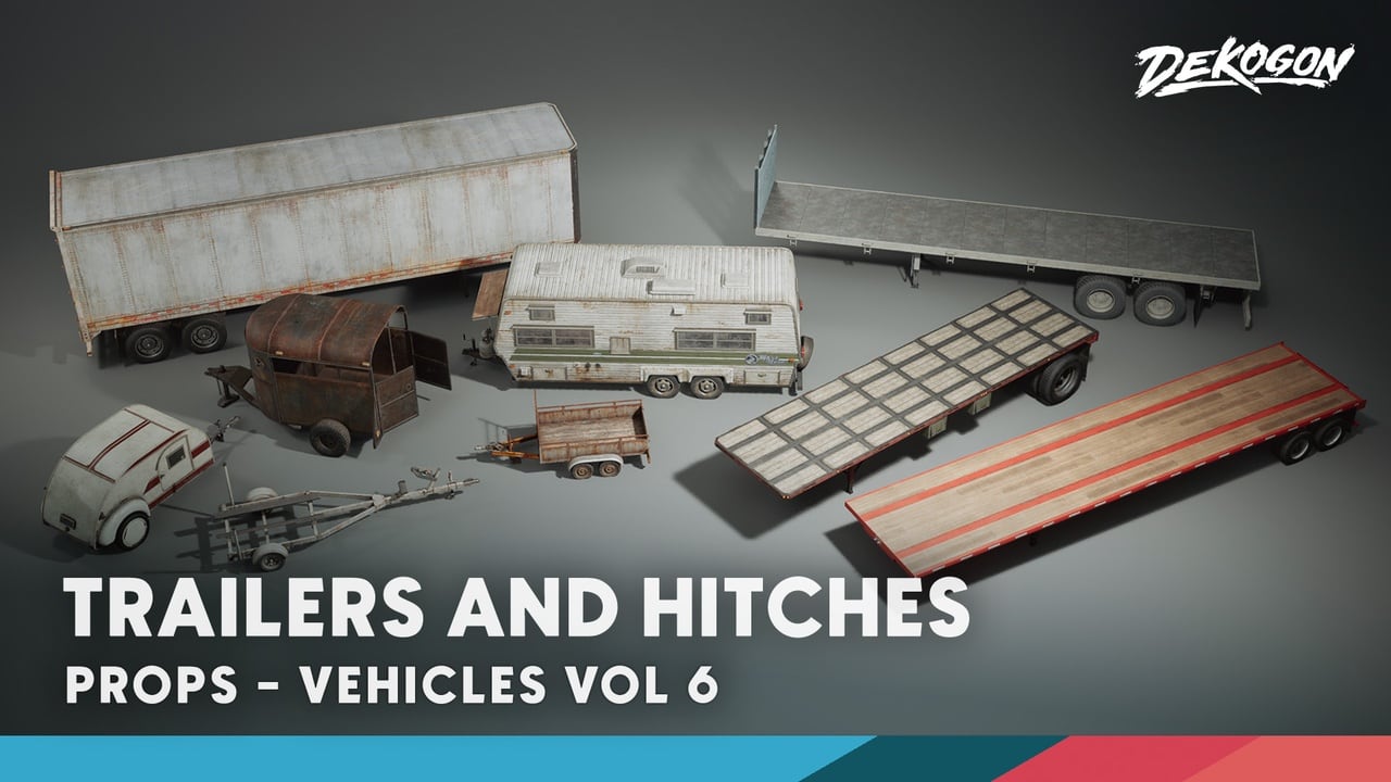 载具 VOL.6 – 挂钩与拖车（低多边形） – Vehicles VOL.6 – Hitches & Trailers (Low Poly)