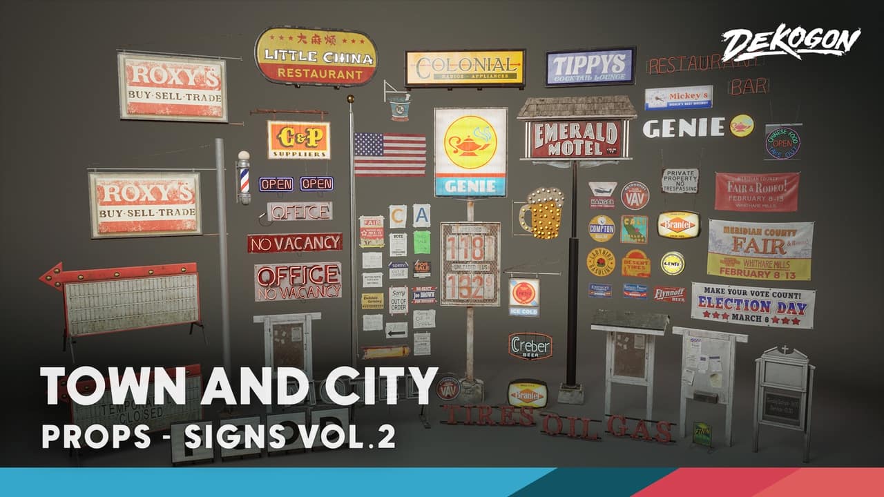城镇与城市标牌（Nanite与低多边形）- Signage VOL.2 – Town and City (Nanite and Low Poly)
