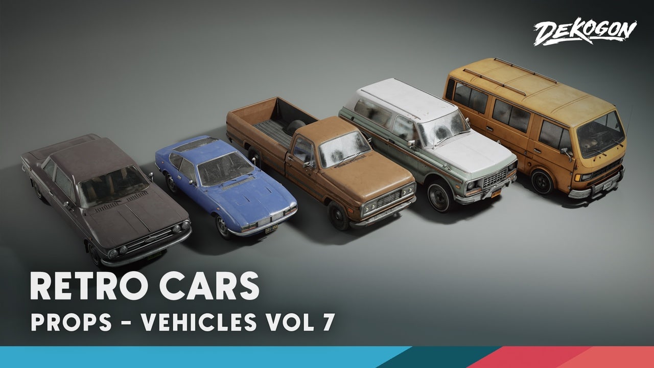 车辆 VOL.7 – 复古汽车 (低多边形) – Vehicles VOL.7 – Retro Cars (Low Poly)