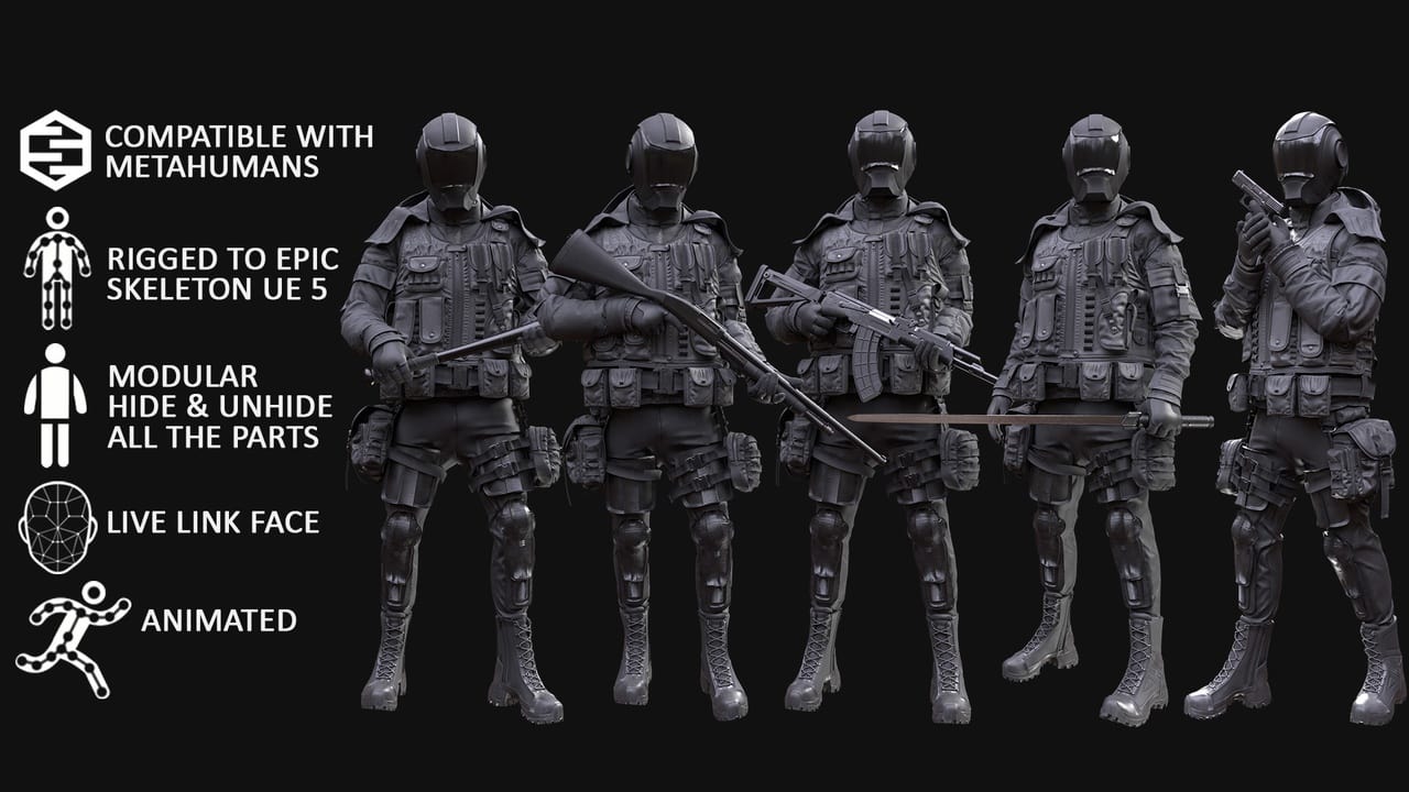 男人 – 军事服装5 – 模块化 – 配置 – 动画 – Man – Military Outfit 5 – Modular – Rigged – Animated