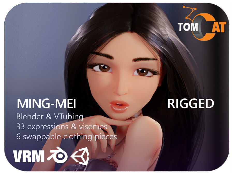 Ming-Mei 绑定角色 – 适用于 Blender 和 Vtubing 的低多边形 3D 模型 – Ming-Mei Rigged Character for Blender and Vtubing – Low-poly 3D Model