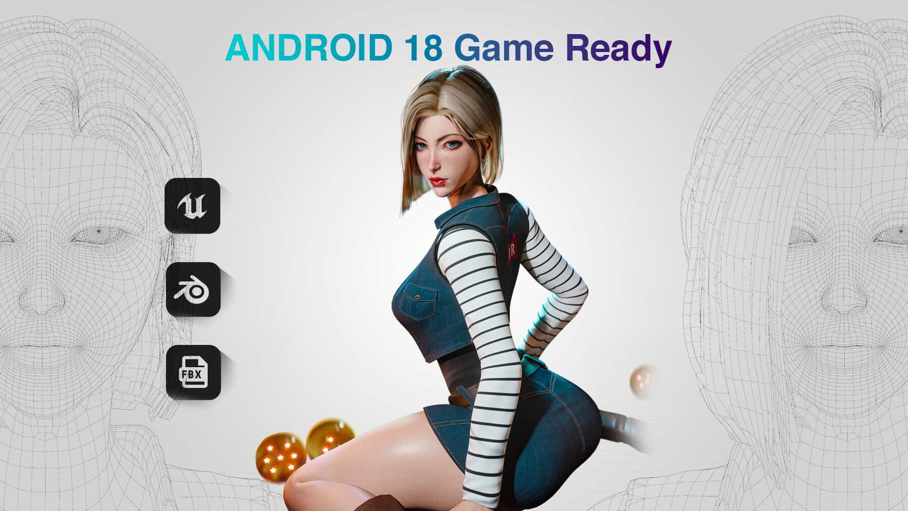 龙珠18号游戏女性角色 – Android 18 DBZ – Game Ready 3D model – UE4- low-poly 3d model