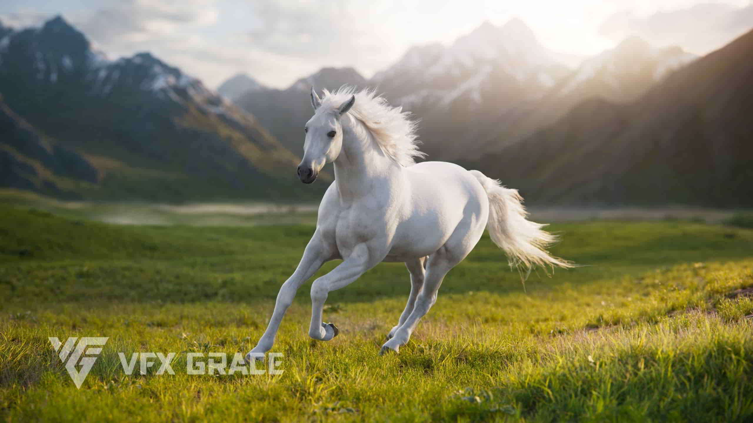 blender高质量白马绑定动画3D模型 – White Horse Animation Model