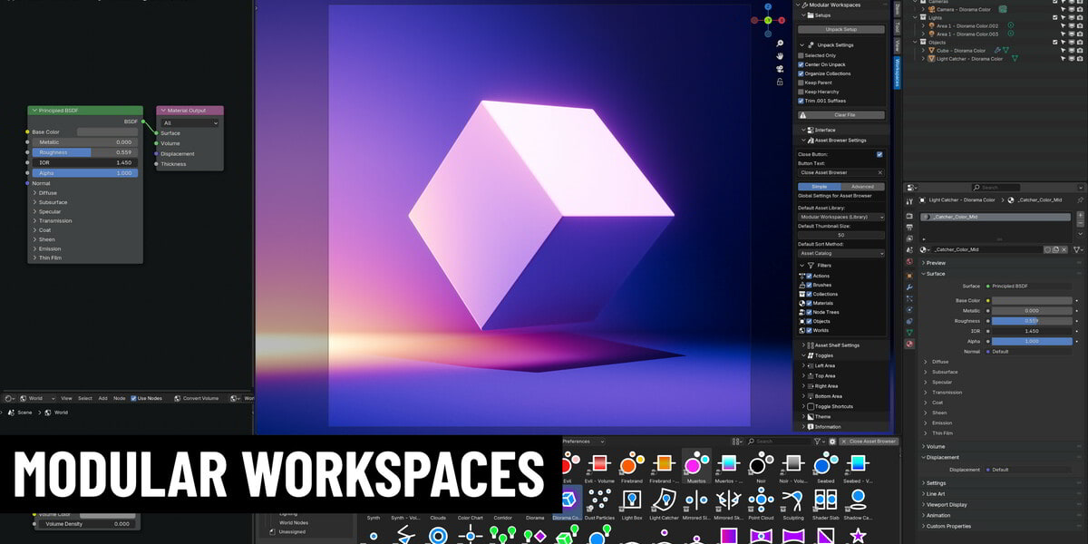 bLender模块化工作区插件 – Modular Workspaces 1.9 Blender 4.4 Library
