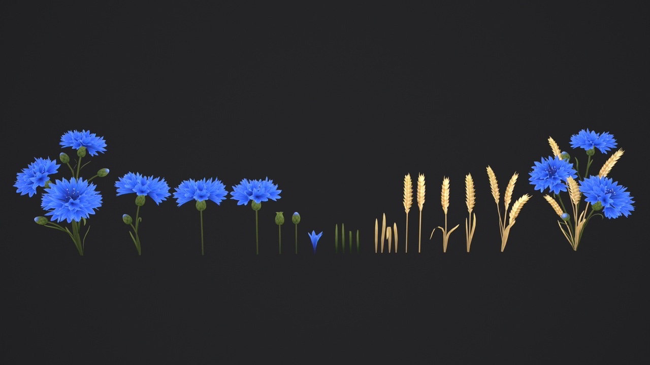 风格化手绘野花模型包：低多边形3D模型 – Stylized Handpainted Wildflowers Pack: Low-poly 3D Model