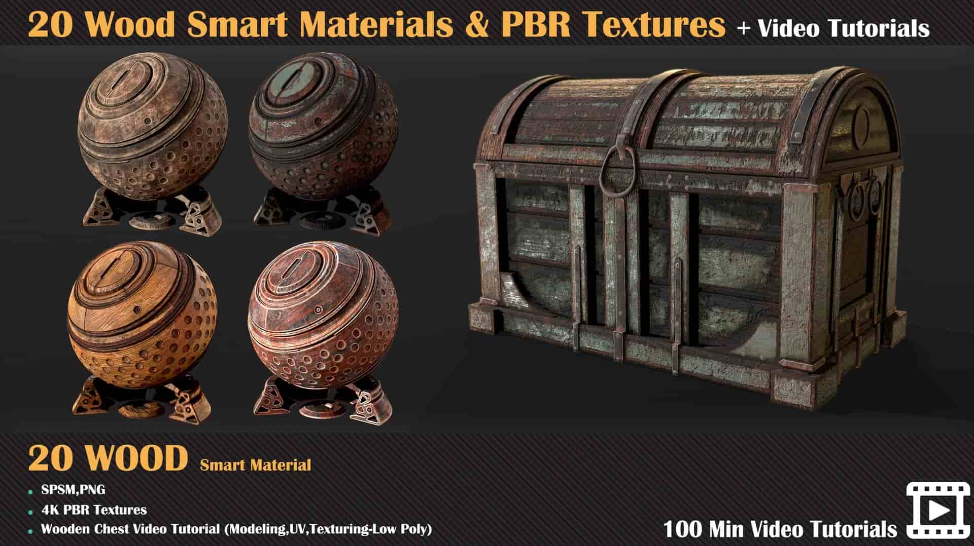 20种木质智能材质与PBR纹理+视频教程 – 20 Wood Smart Materials & PBR Textures + Video Tutorials