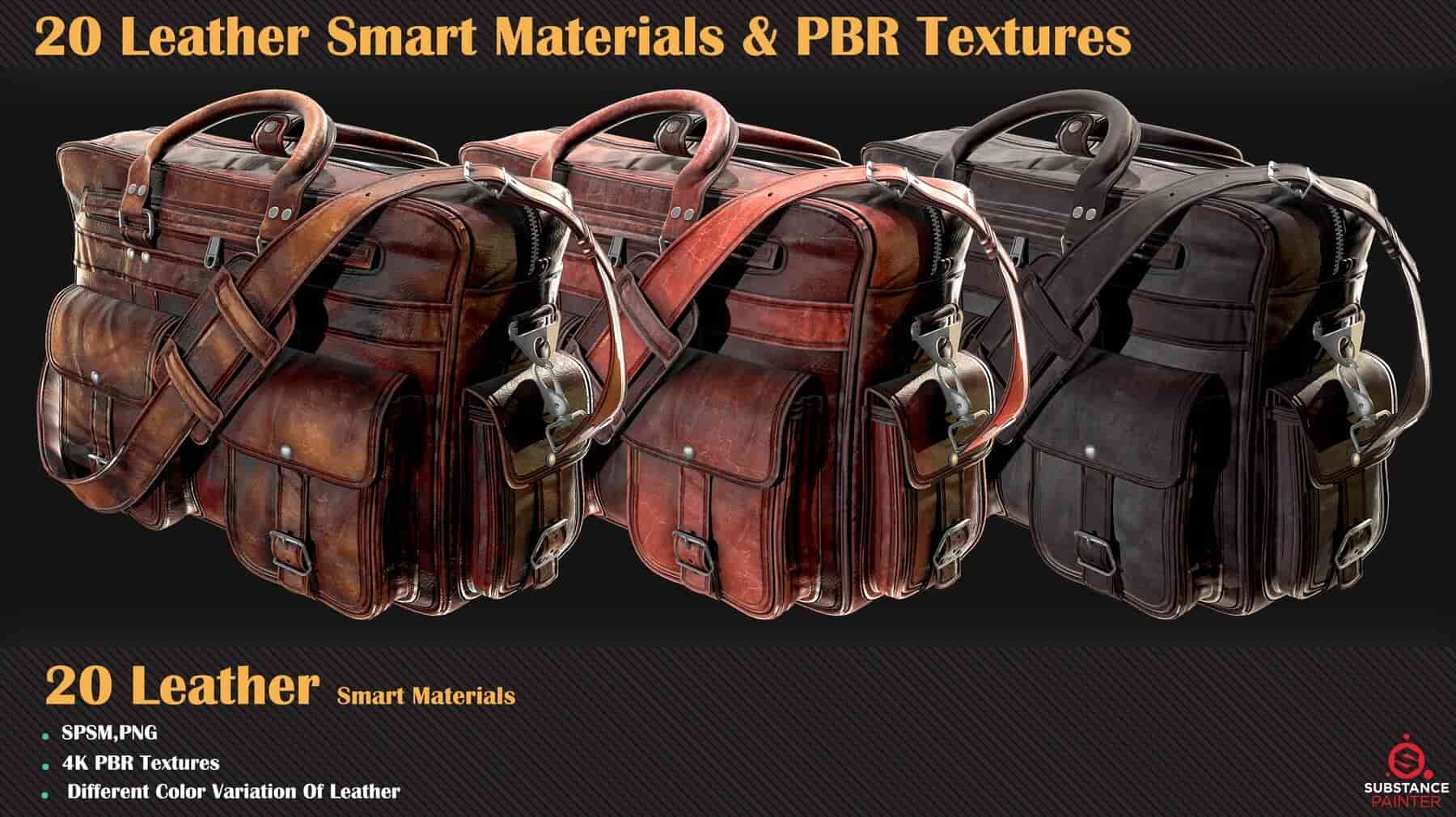 20款皮革智能材质第四卷 – 20 Leather Smart Materials + PBR Textures – VOL 04