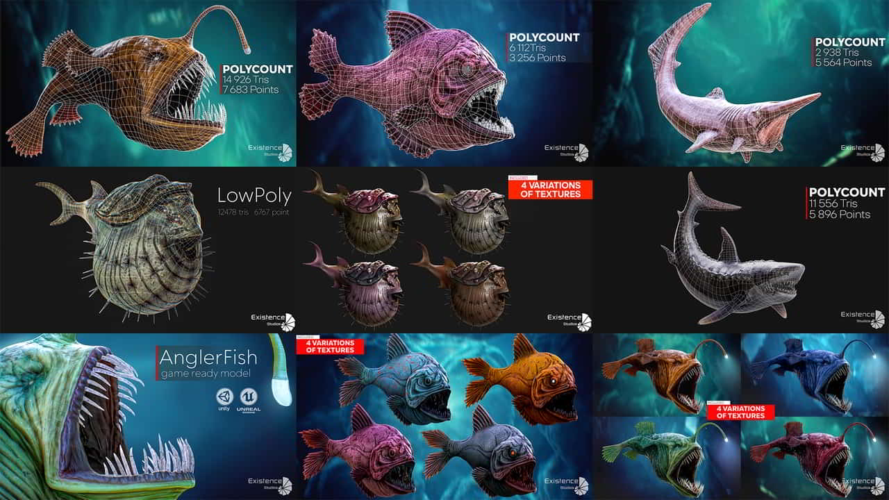 海洋怪鱼模型包 第2部 – Ocean Monster Fish Pack – Part 2 – Underwater Creatures