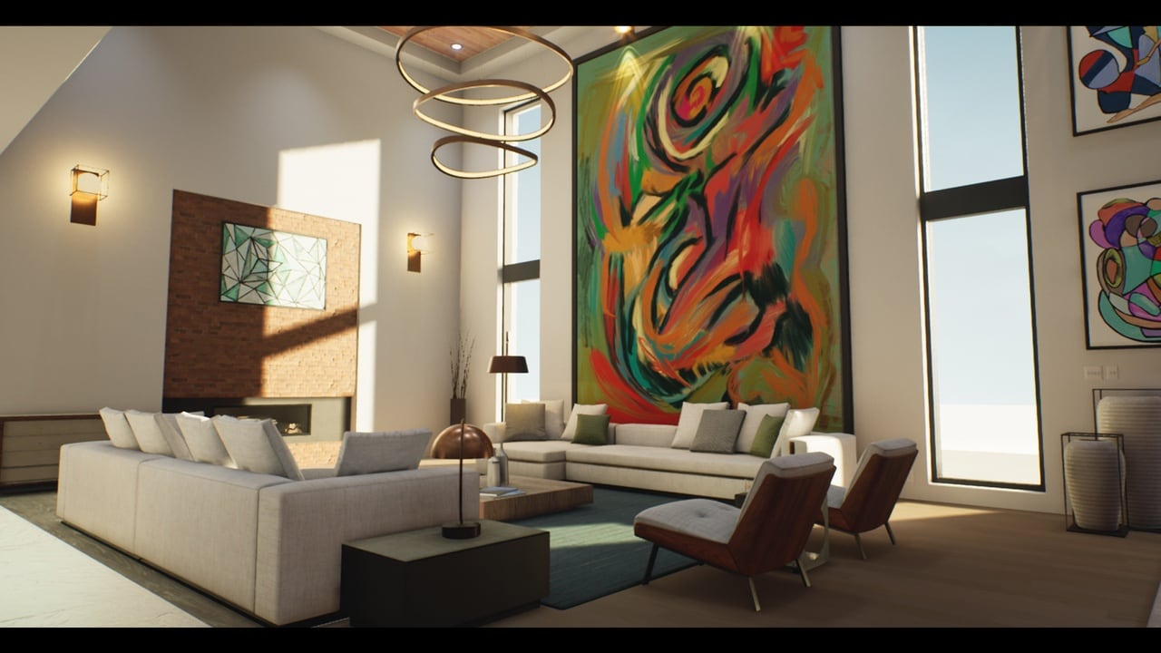 现代家居室内设计 – Modern Home / House Interior with 22 Original Modern Paintings