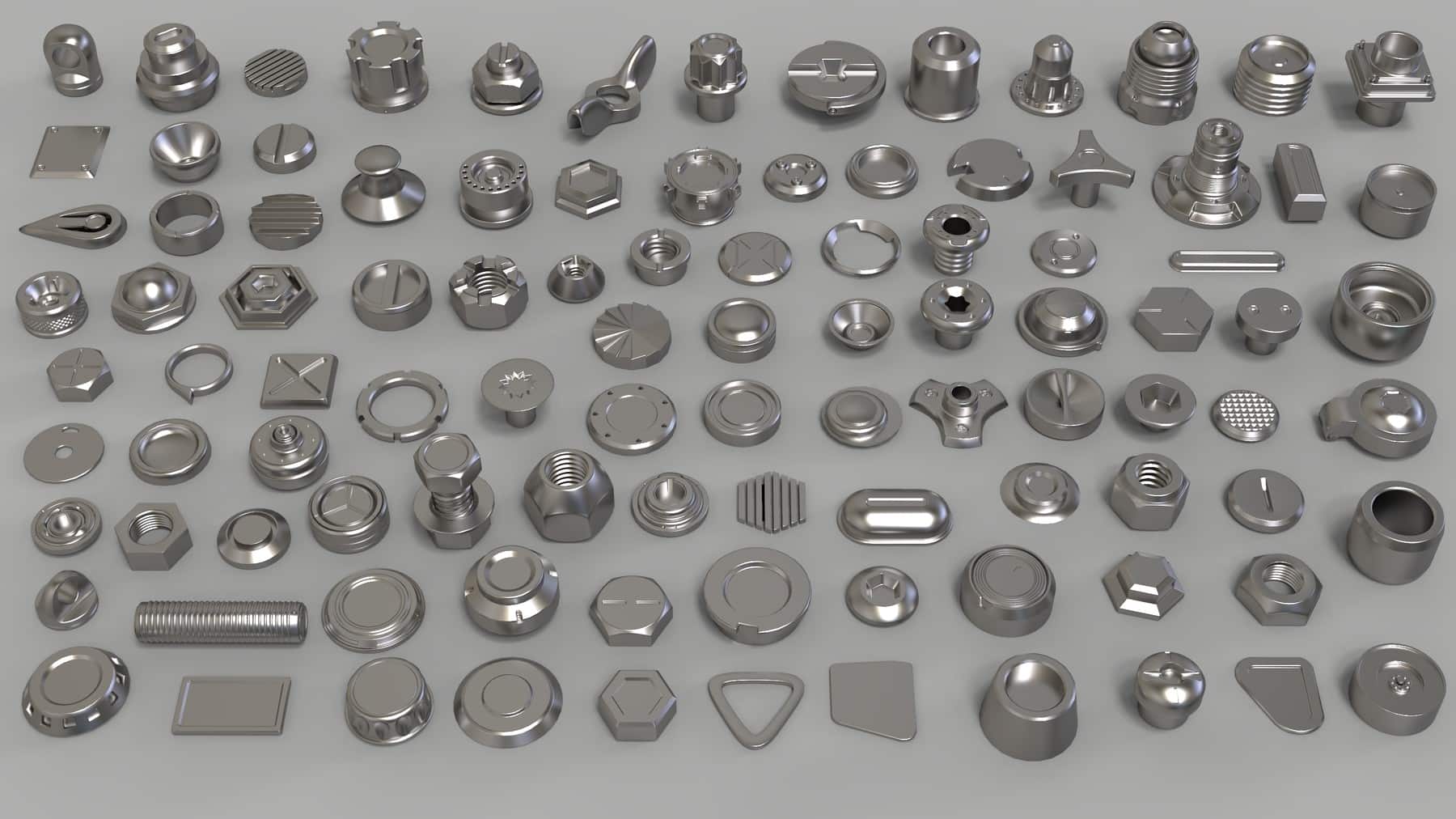 螺栓与旋钮 – 第1部分 (100个中等多边形零件) – Bolts and Knobs-part-1-100 pieces