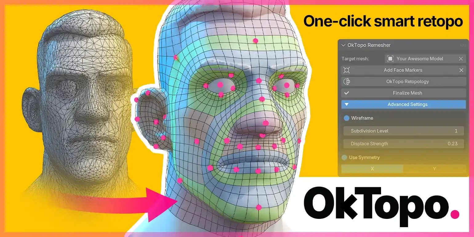 blender自动头部拓扑重建插件 – OkTopo Remesher v1.0